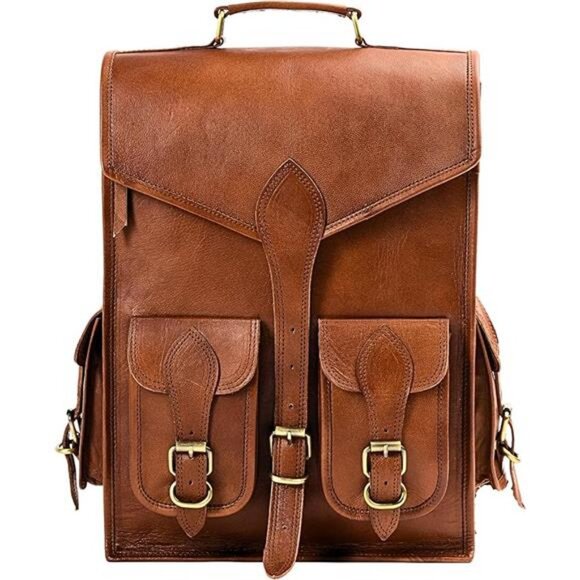 Genuine Leather Backpack for Men, 15 Inch Laptop Bag, Leather Travel Backpack